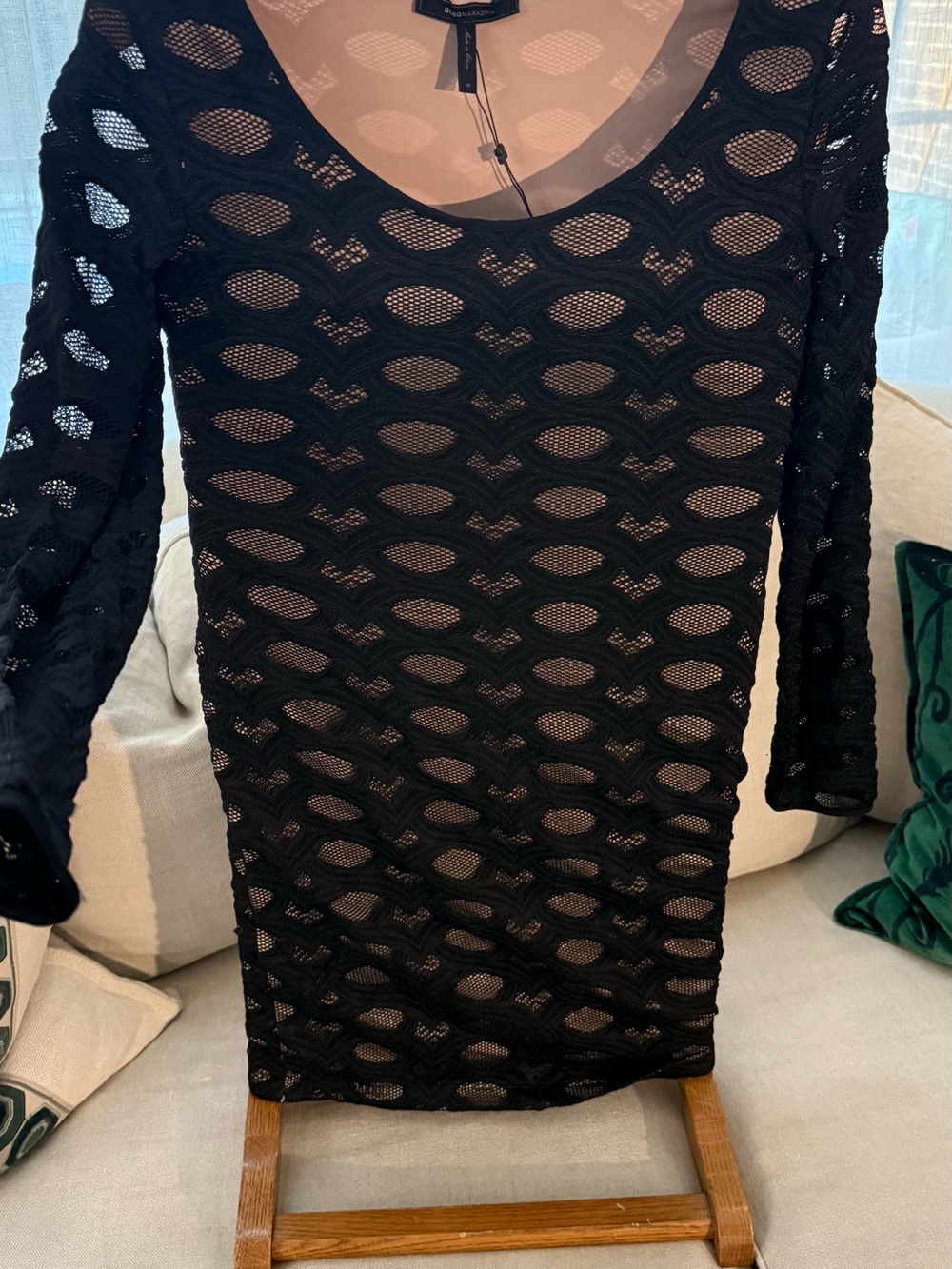 BCBGMaxAzria Black Lace Long Sleeve Sheath Dress